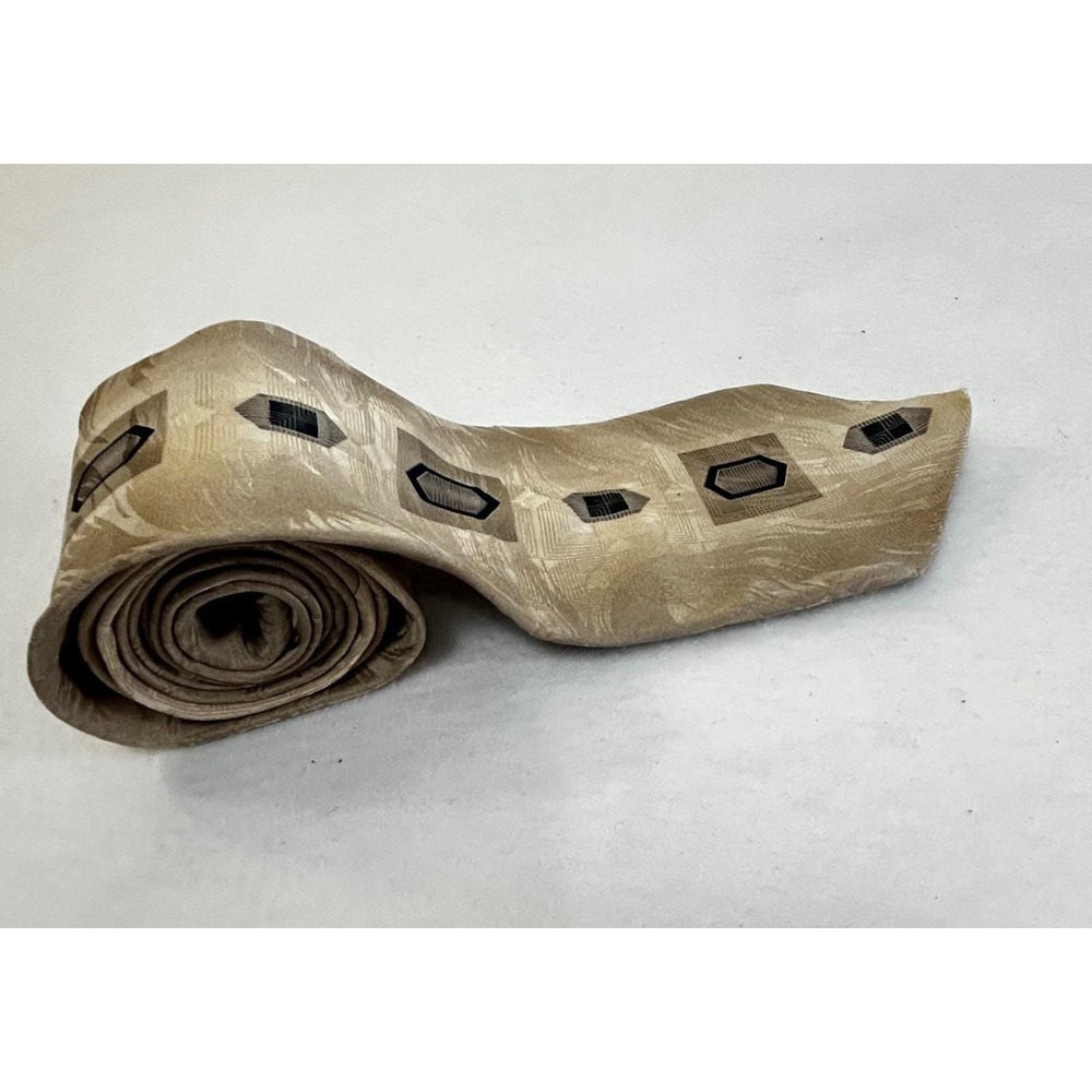 Palazzi Studio Mens Silk Tie Tan Geometric Pattern CorpGore Preppy